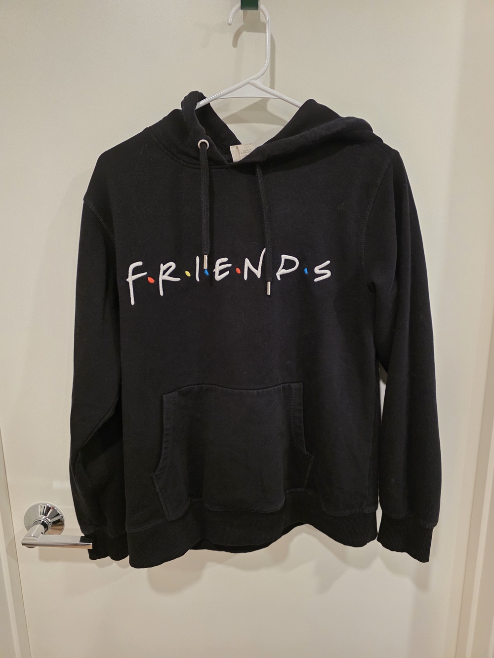 Warner Bros. Black 'FRIENDS' Hoodie with Red Yellow Blue Dot Accents